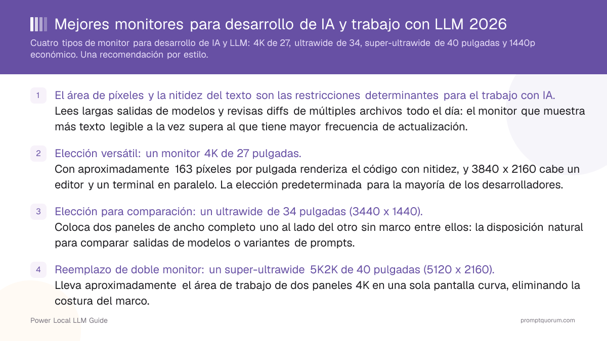 Mejores monitores para desarrollo de IA y trabajo con LLM 2026