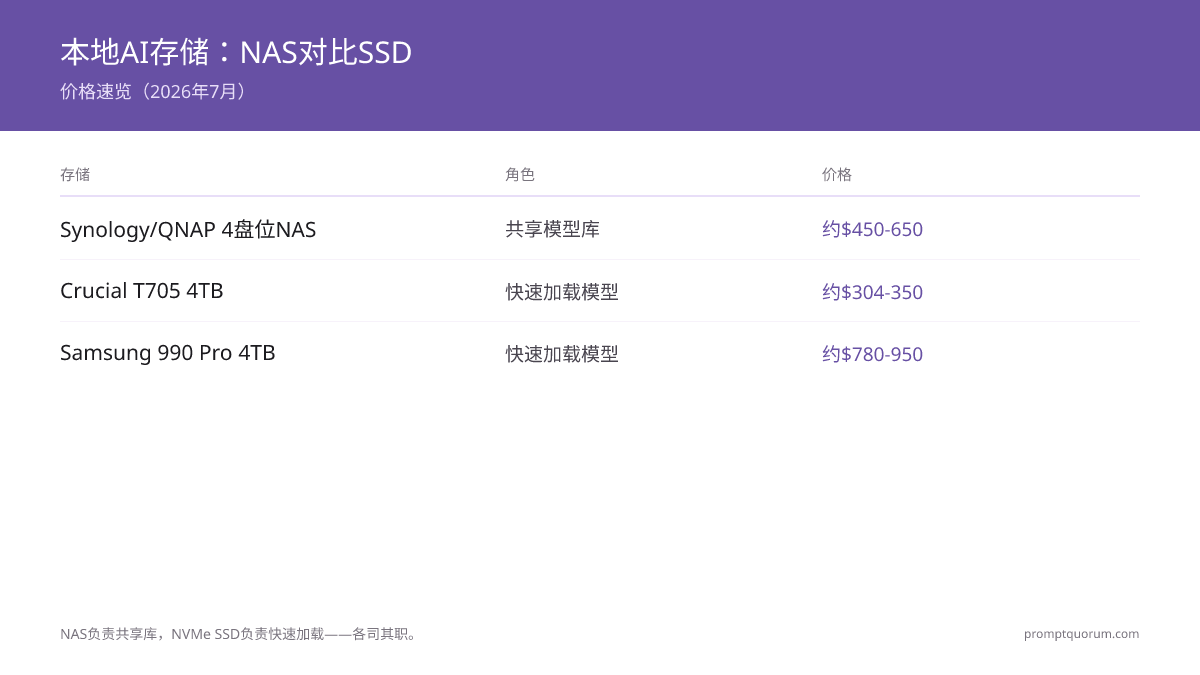 本地AI存储:NAS对比SSD -- 价格速览(2026年7月)