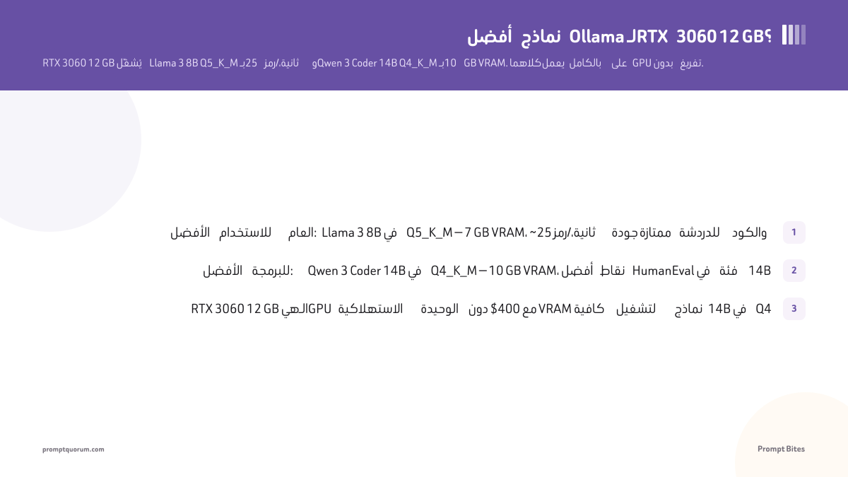 أفضل نماذج Ollama لـRTX 3060 12 GB؟