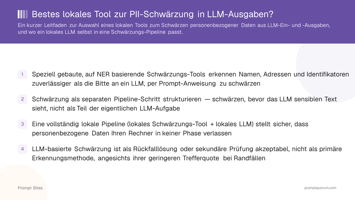 Bestes lokales Tool zur PII-Schwärzung in LLM-Ausgaben?