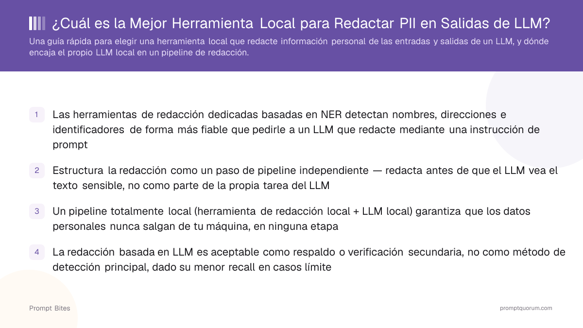 ¿Cuál es la Mejor Herramienta Local para Redactar PII en Salidas de LLM?