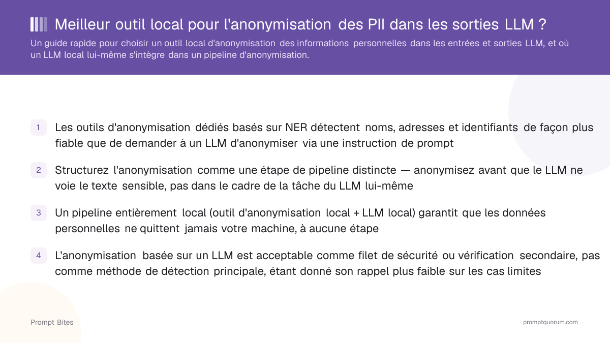 Meilleur outil local pour l'anonymisation des PII dans les sorties LLM ?