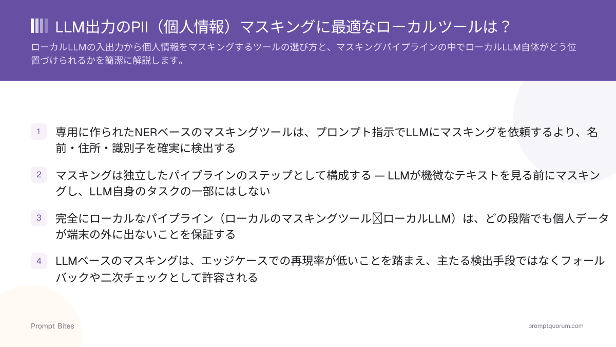 LLM出力のPII(個人情報)マスキングに最適なローカルツールは?