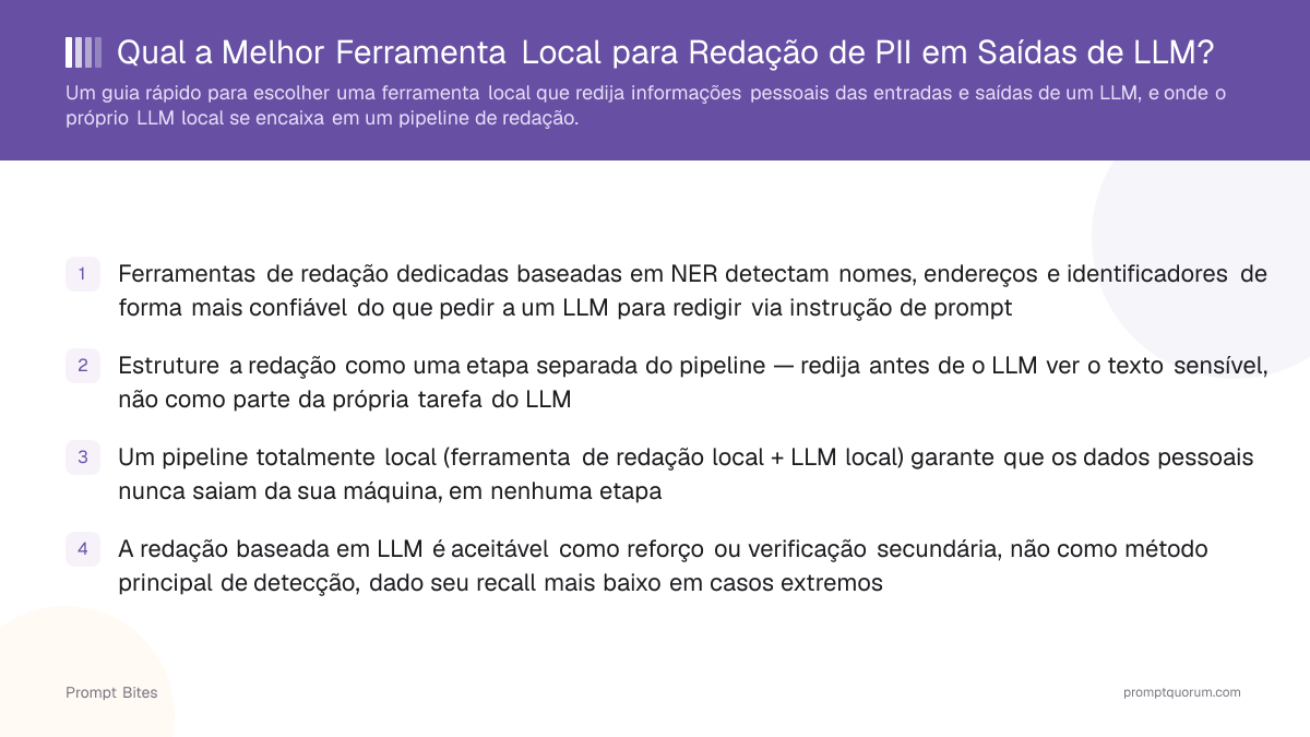 Qual a Melhor Ferramenta Local para Redação de PII em Saídas de LLM?