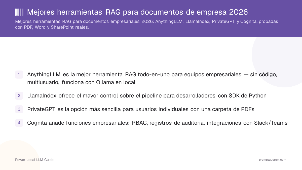 Mejores herramientas RAG para documentos empresariales 2026: IA local y privada comparada