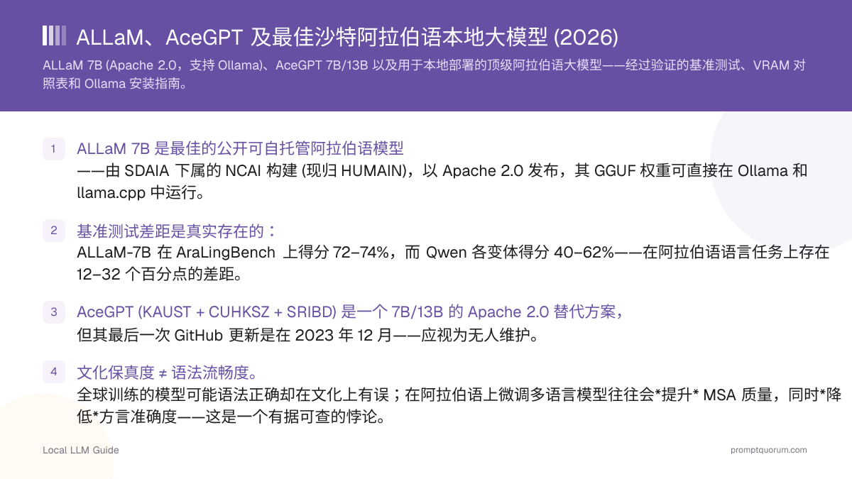 ALLaM、AceGPT 及最佳沙特阿拉伯语本地大模型 (2026)