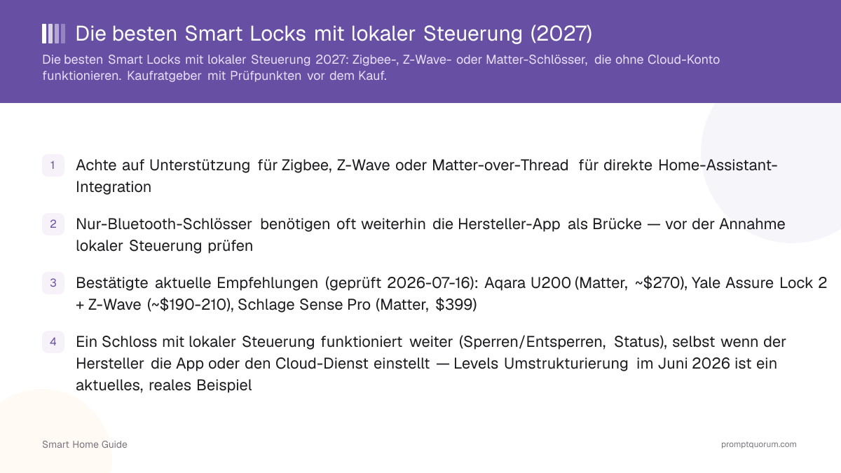 Die besten Smart Locks für lokale Steuerung & Home Assistant (2026)