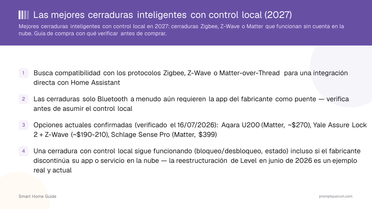 Las mejores cerraduras inteligentes para control local y Home Assistant (2026)
