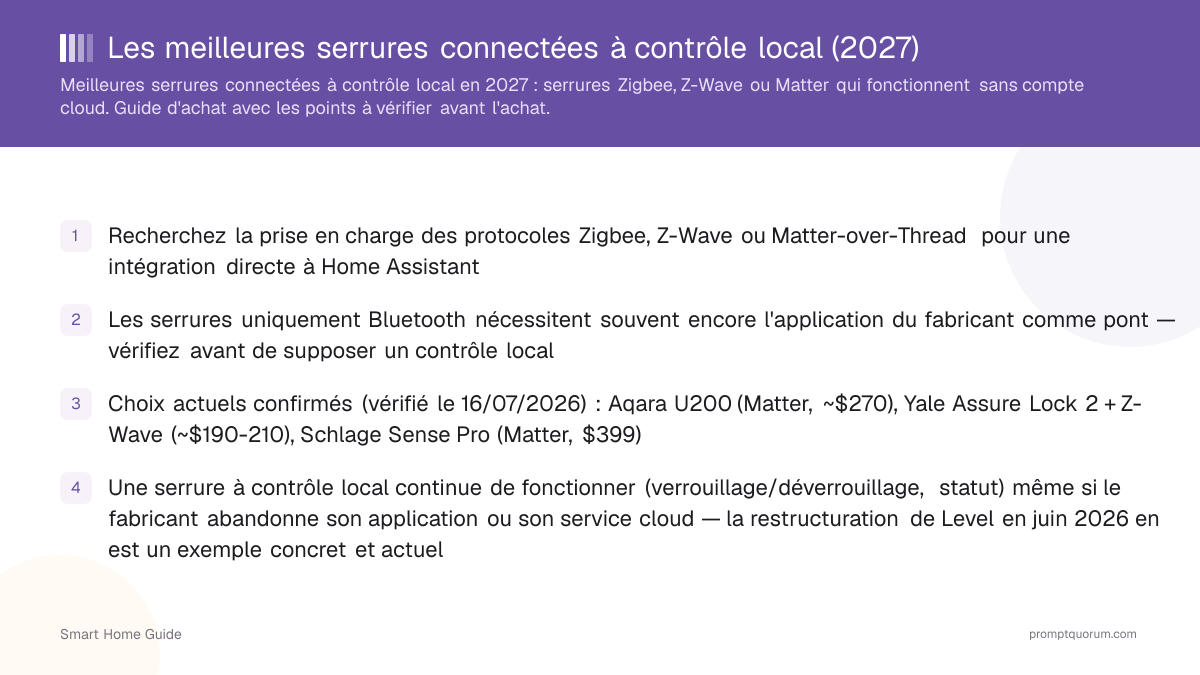 Les meilleures serrures connectées pour le contrôle local & Home Assistant (2026)
