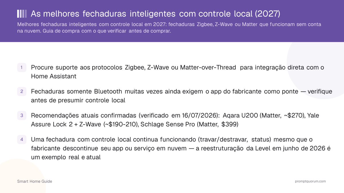 As melhores fechaduras inteligentes para controle local e Home Assistant (2026)