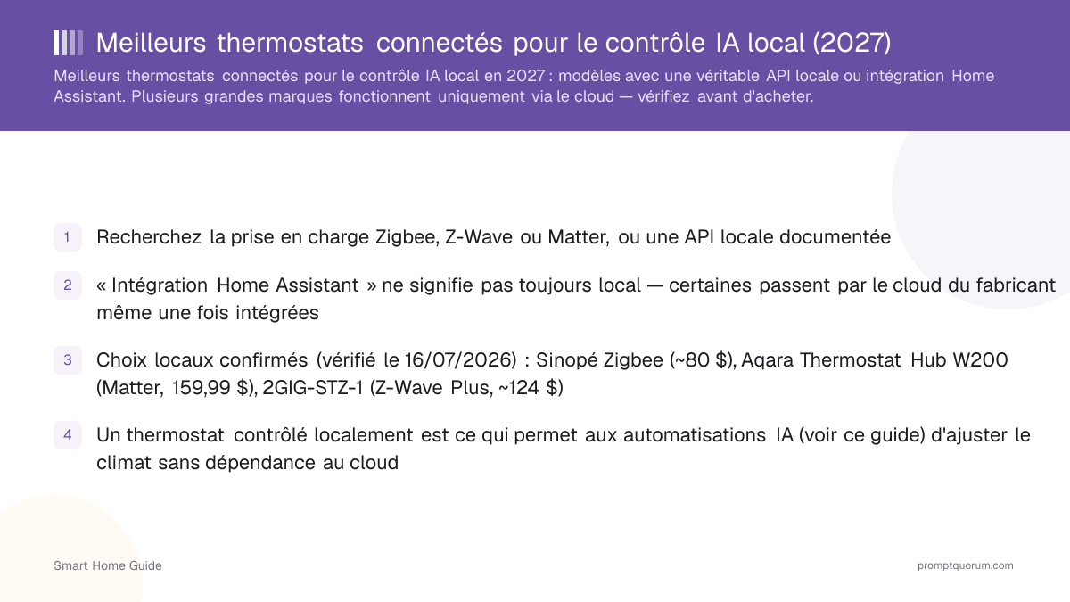 Meilleurs thermostats connectés pour le contrôle IA local (2026)