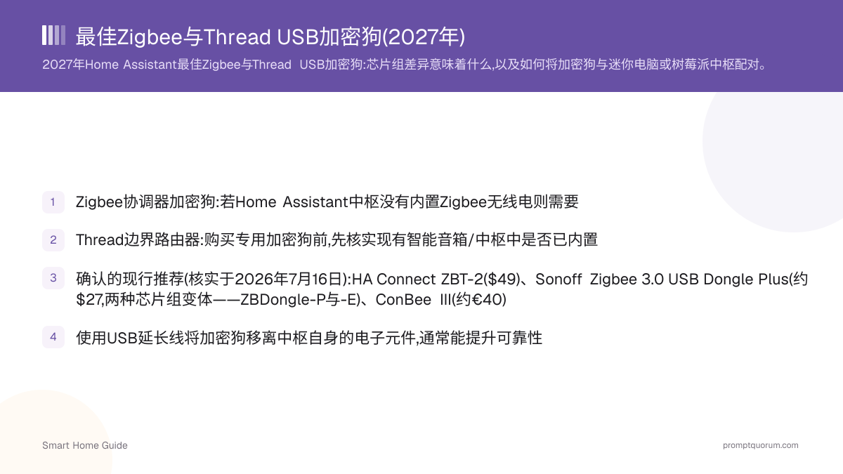 Home Assistant最佳Zigbee与Thread USB加密狗指南(2026年)