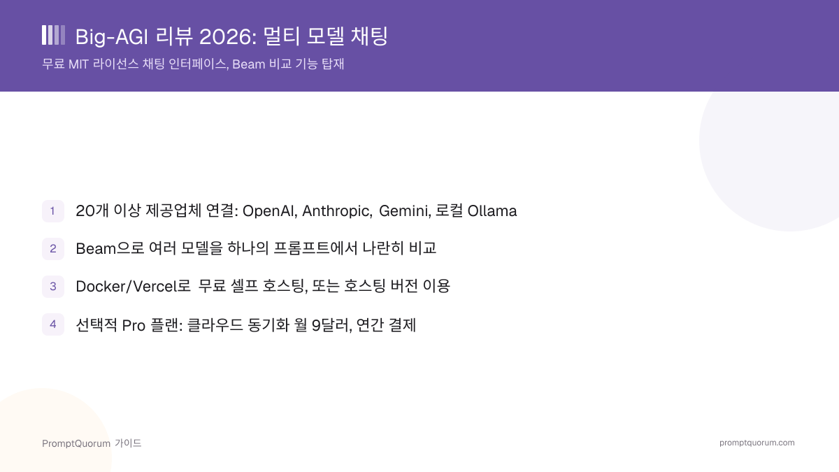 Big-AGI 리뷰 2026: Beam 비교 기능을 갖춘 셀프 호스팅 멀티 모델 채팅