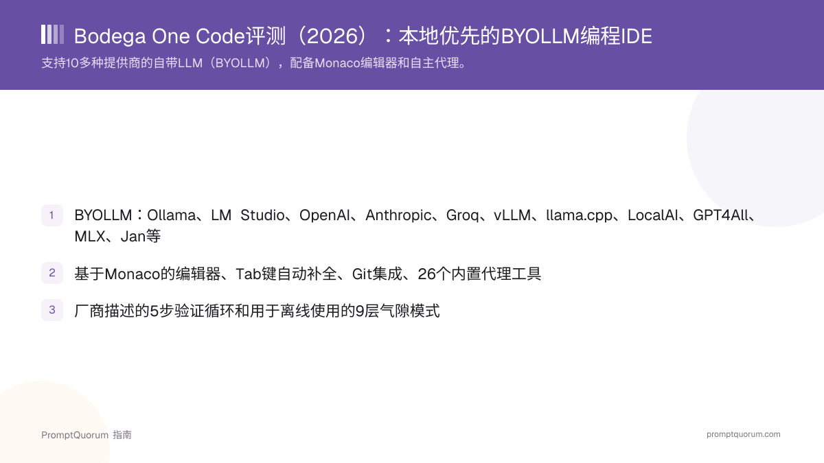 Bodega One Code评测(2026):本地优先的BYOLLM编程IDE