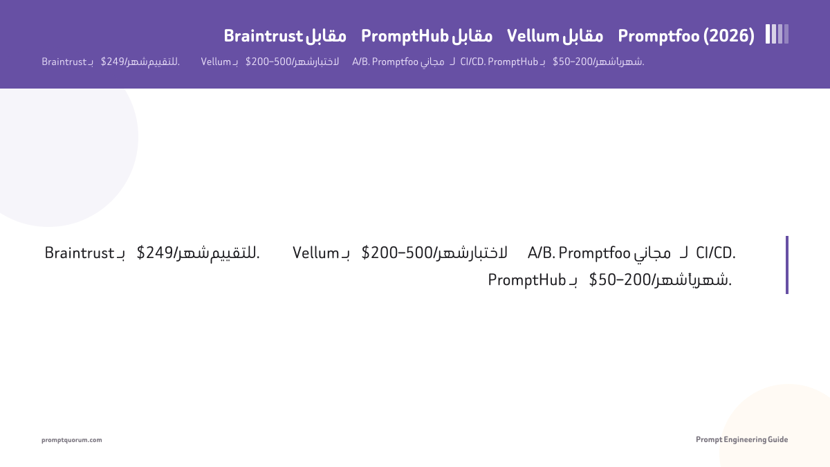 Braintrust مقابل PromptHub مقابل Vellum مقابل Promptfoo (2026)