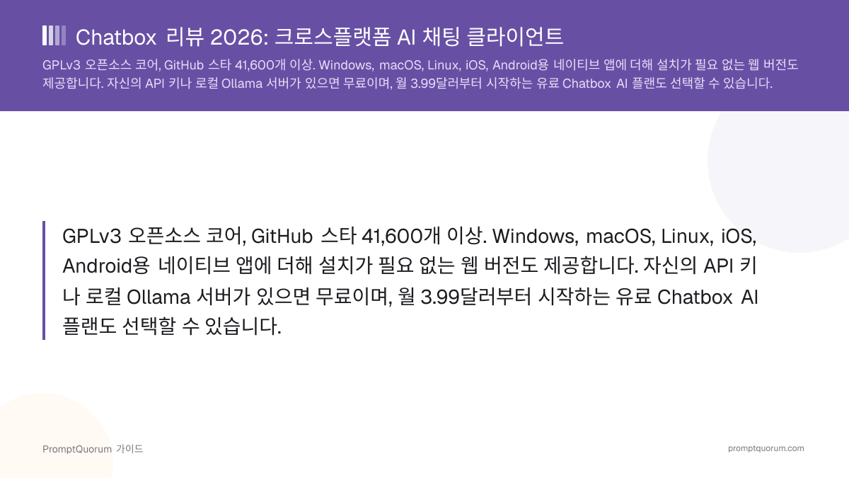 Chatbox 리뷰 2026: 데스크톱·웹·모바일용 크로스플랫폼 AI 채팅 클라이언트