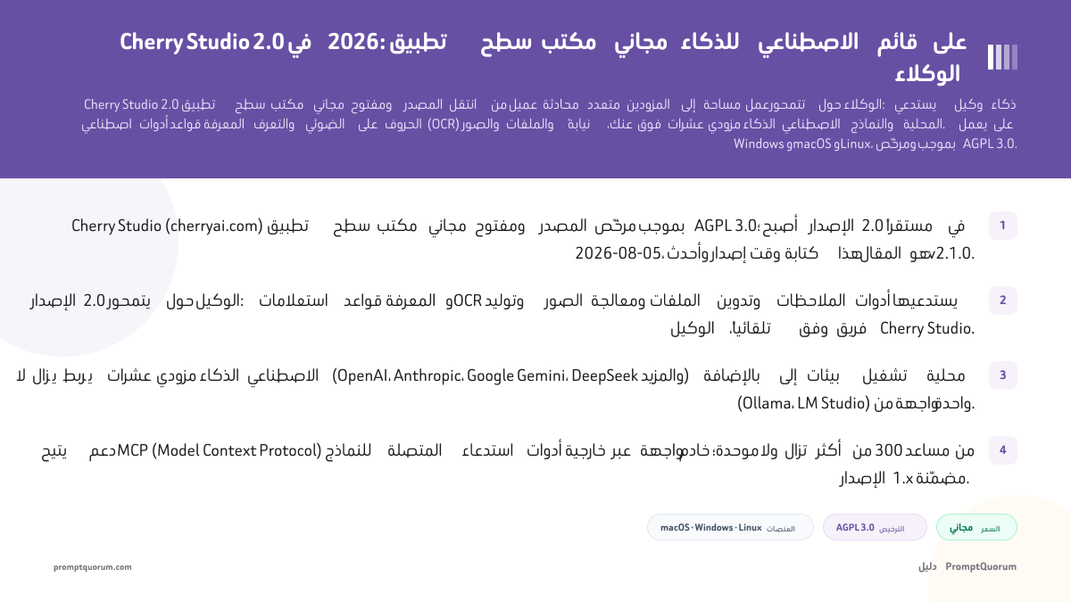 Cherry Studio 2.0 في 2026: تطبيق سطح مكتب مجاني للذكاء الاصطناعي قائم على الوكلاء