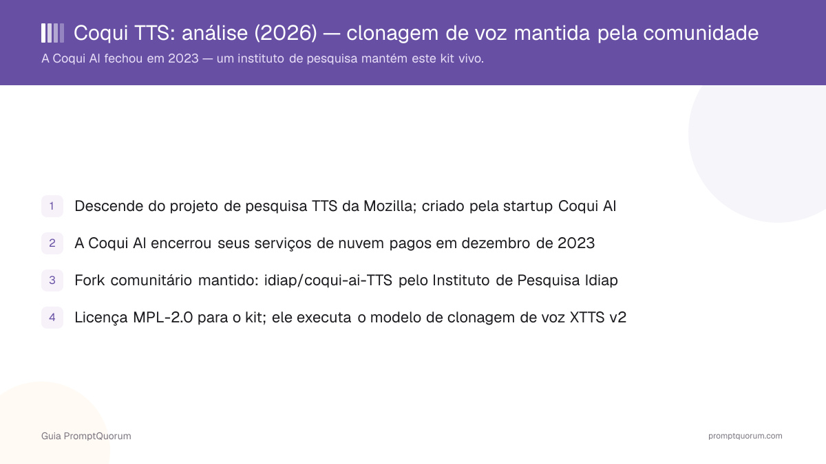 Coqui TTS: análise (2026) — o kit de clonagem de voz mantido pela comunidade