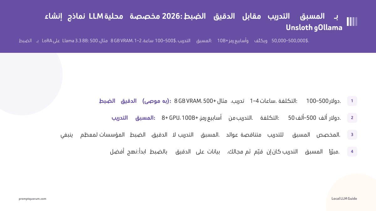 إنشاء نماذج LLM محلية مخصصة 2026: الضبط الدقيق مقابل التدريب المسبق بـ Unsloth وOllama