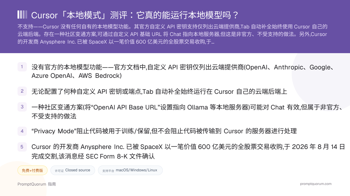 Cursor「本地模式」测评:它真的能运行本地模型吗?