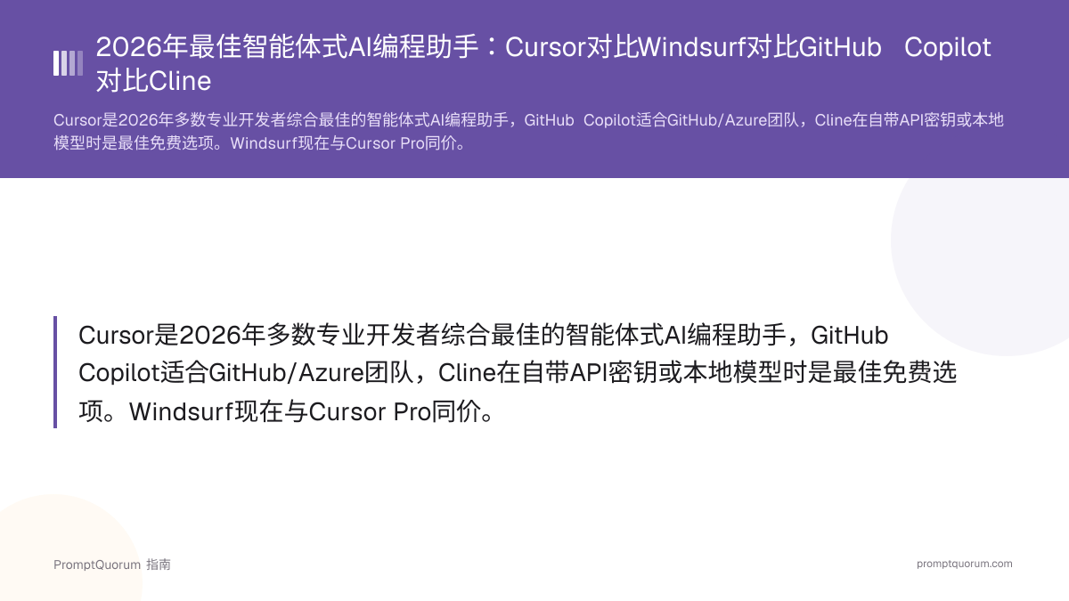 2026年最佳智能体式AI编程助手:Cursor对比Windsurf对比GitHub Copilot对比Cline