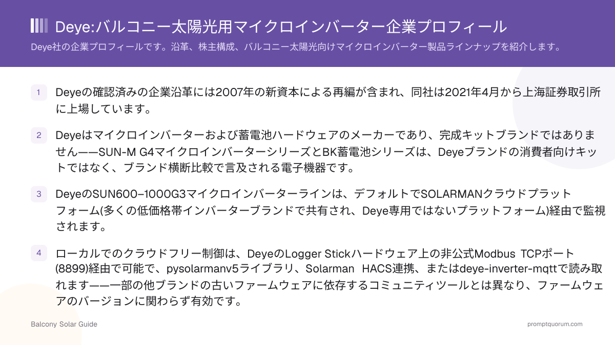 Deye:バルコニー太陽光用マイクロインバーター企業プロフィール