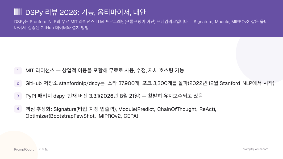 DSPy 리뷰 2026: 기능, 옵티마이저, 대안