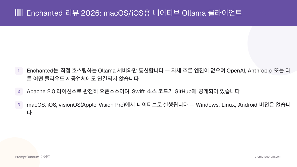 Enchanted 리뷰 2026: macOS/iOS용 네이티브 Ollama 클라이언트