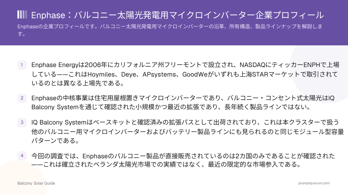 Enphase:バルコニー太陽光発電用マイクロインバーター企業プロフィール