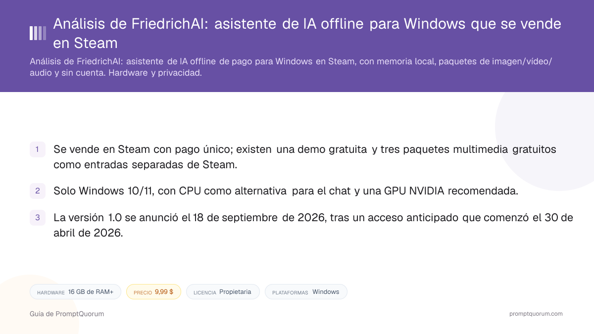 Análisis de FriedrichAI: asistente de IA offline para Windows que se vende en Steam