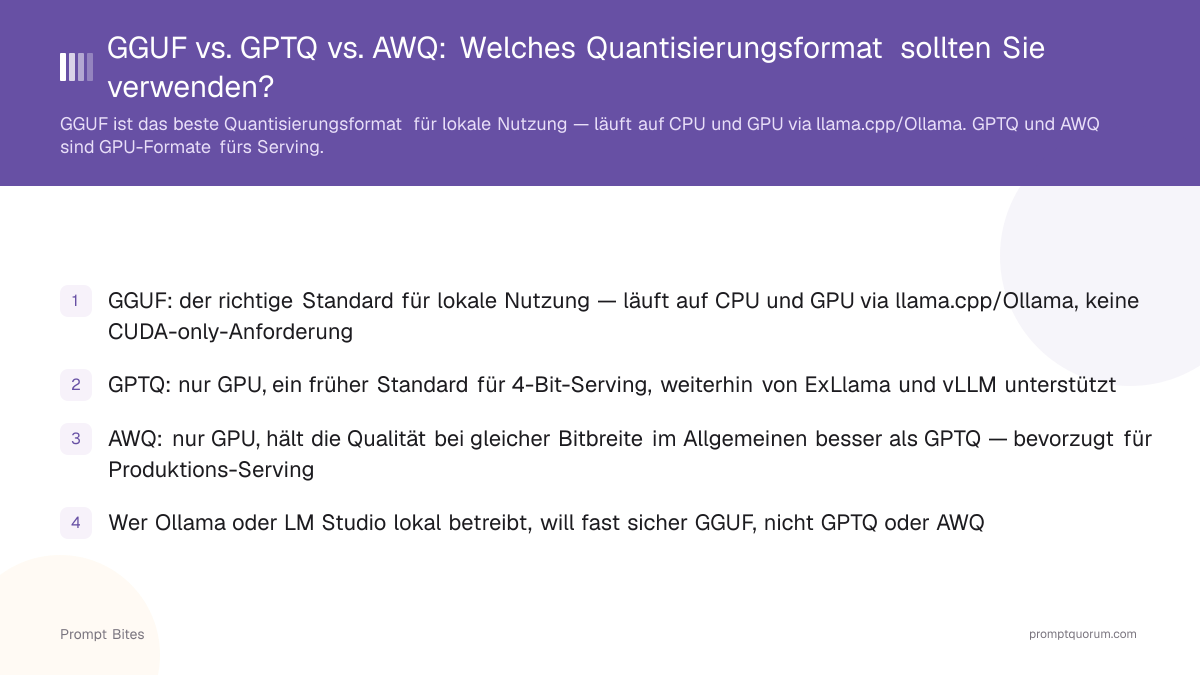 GGUF vs. GPTQ vs. AWQ: Welches Quantisierungsformat sollten Sie verwenden?