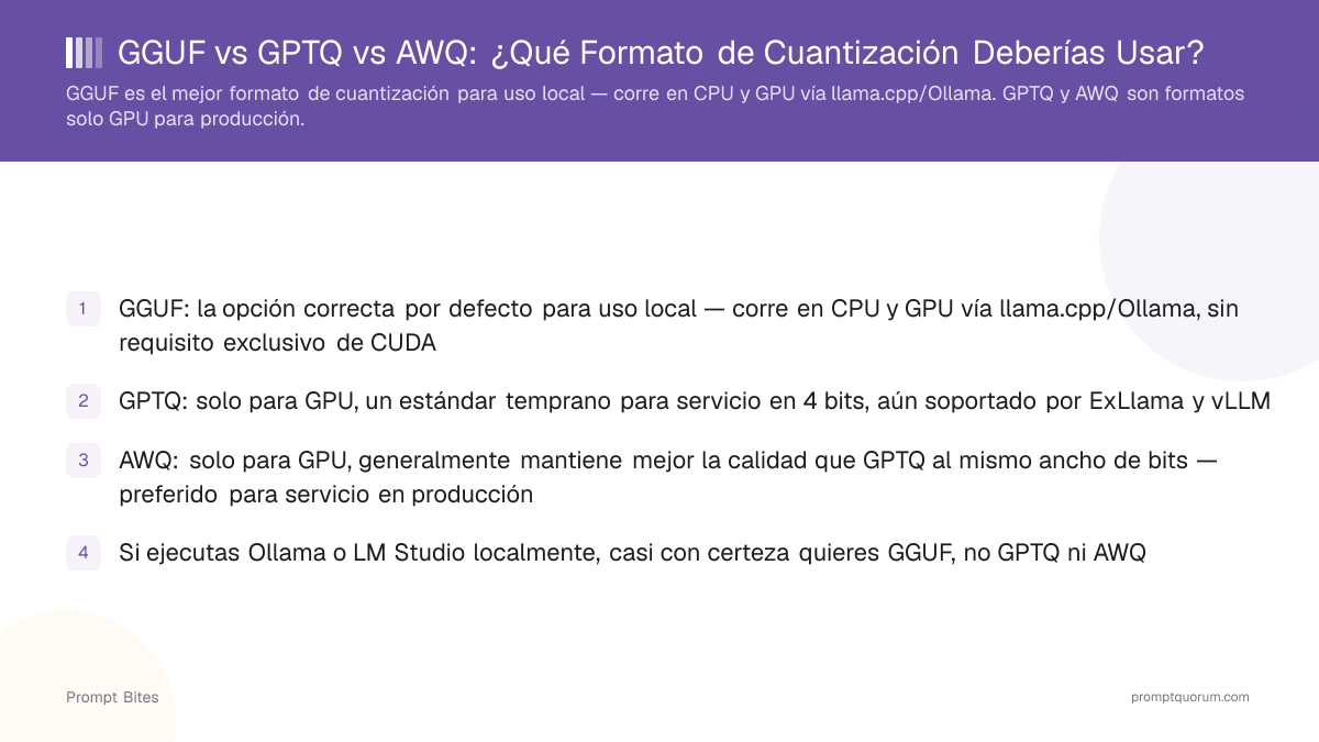 GGUF vs GPTQ vs AWQ: ¿Qué Formato de Cuantización Deberías Usar?