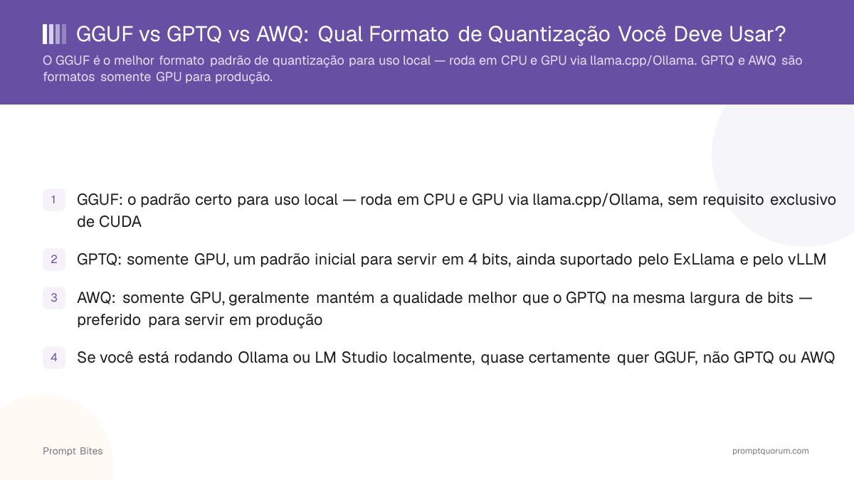 GGUF vs GPTQ vs AWQ: Qual Formato de Quantização Você Deve Usar?