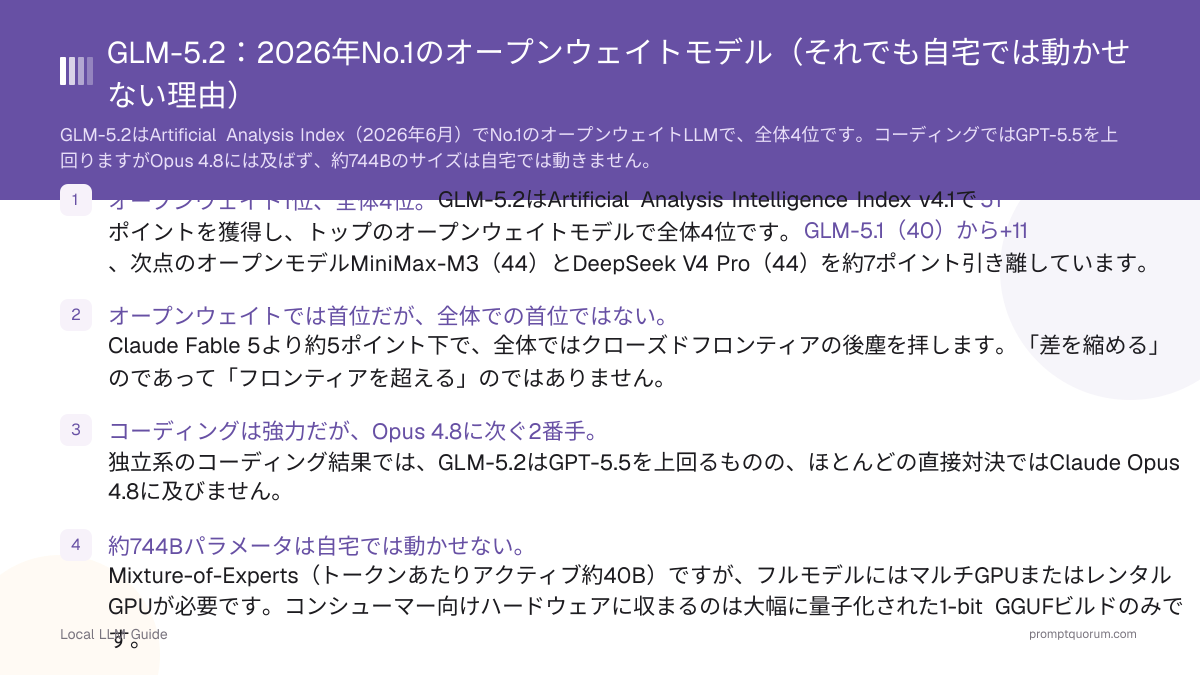 GLM-5.2:2026年半ば時点でのZ.aiのオープンウェイトモデルの立ち位置(それでも自宅では動かせない理由)