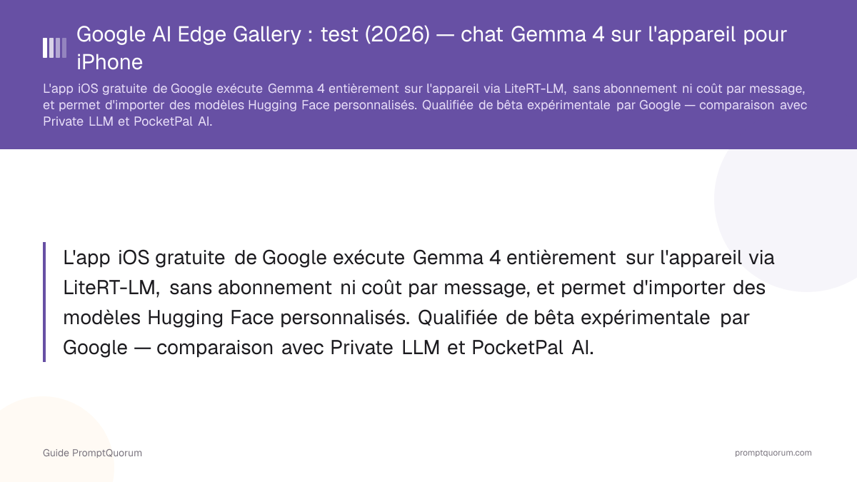 Google AI Edge Gallery : test (2026) — chat Gemma 4 sur l'appareil pour iPhone
