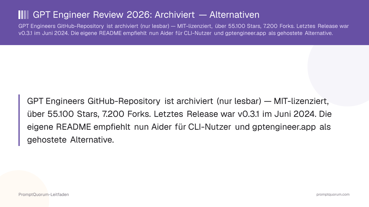 GPT Engineer Review 2026: Archiviert — Alternativen