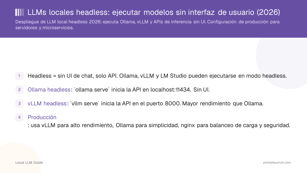 LLMs locales headless: ejecutar modelos sin interfaz de usuario (2026)
