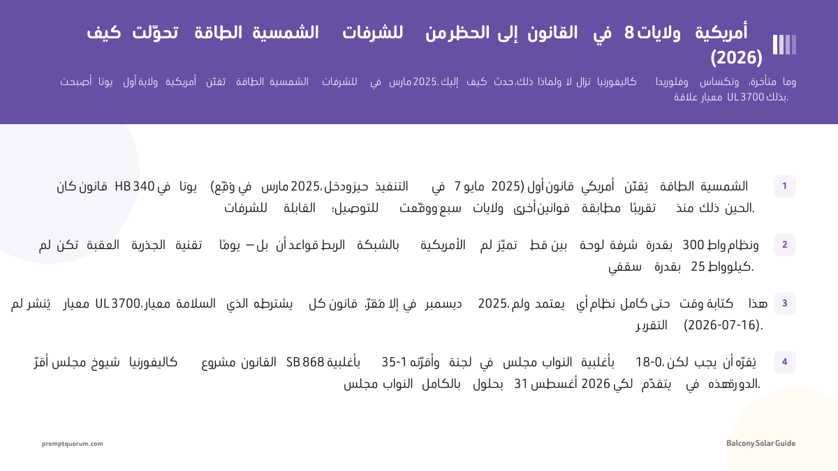 كيف تحوّلت الطاقة الشمسية للشرفات من الحظر إلى القانون في 9 ولايات أمريكية (2026)