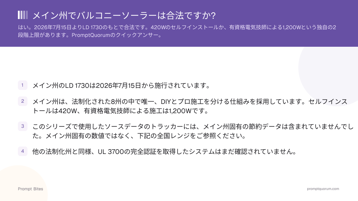 メイン州でバルコニーソーラーは合法ですか?