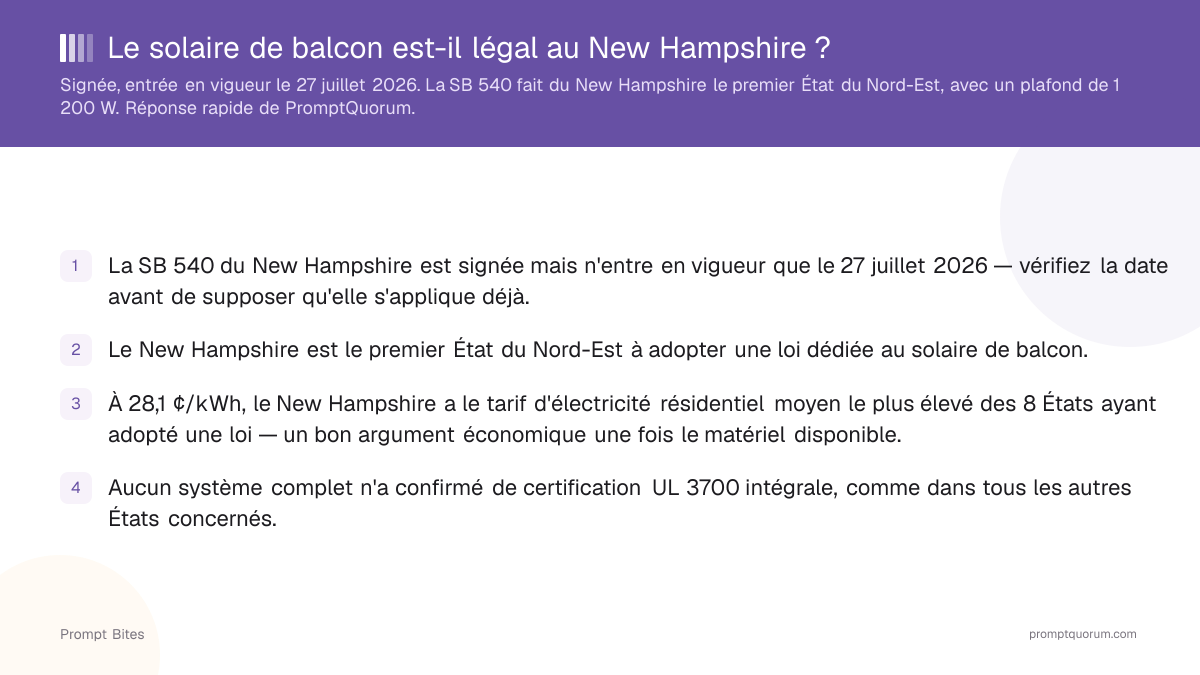 Le solaire de balcon est-il légal au New Hampshire ?