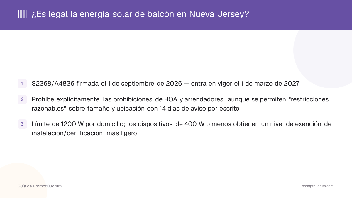 ¿Es legal la energía solar de balcón en Nueva Jersey?