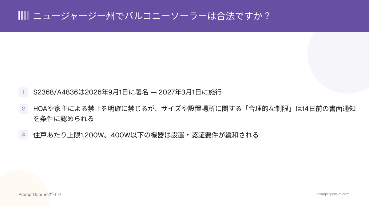 ニュージャージー州でバルコニーソーラーは合法ですか?