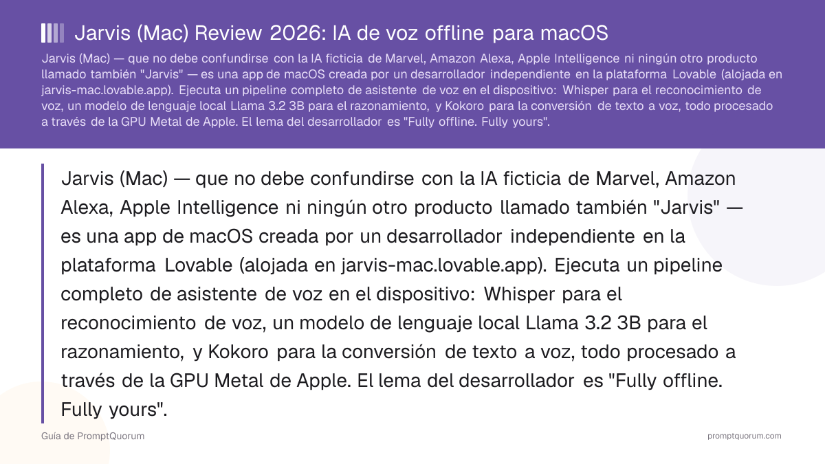 Jarvis (Mac) Review 2026: IA de voz offline para macOS