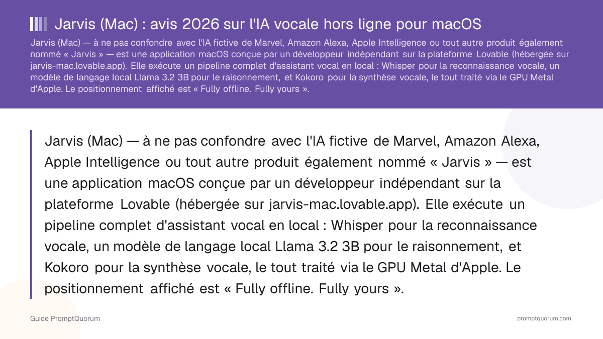 Jarvis (Mac) : avis 2026 sur l'IA vocale hors ligne pour macOS