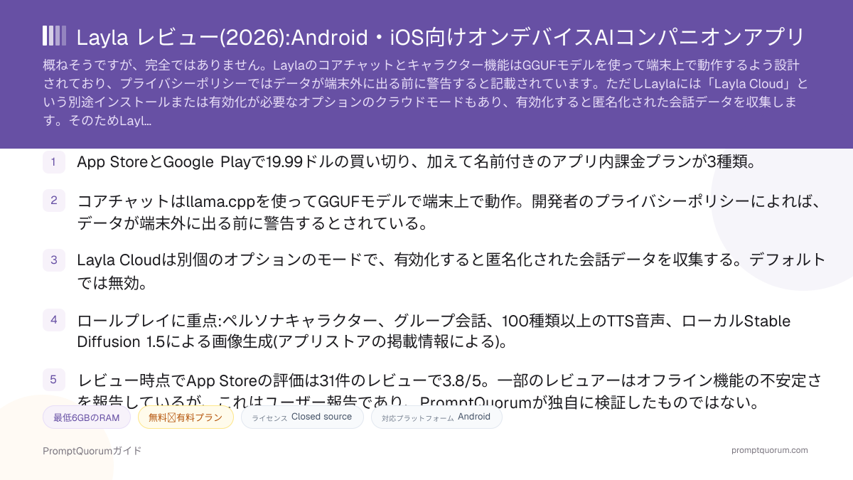 Layla レビュー:Android・iOS向けオンデバイスAIコンパニオンアプリ