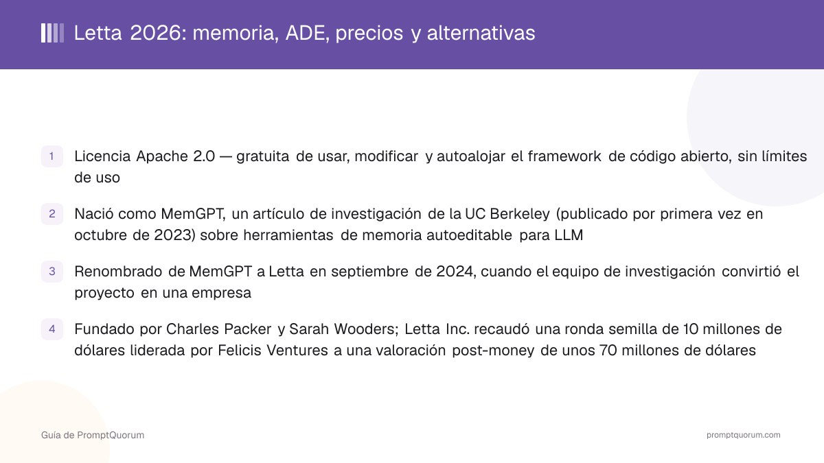 Letta: memoria, ADE, precios y alternativas