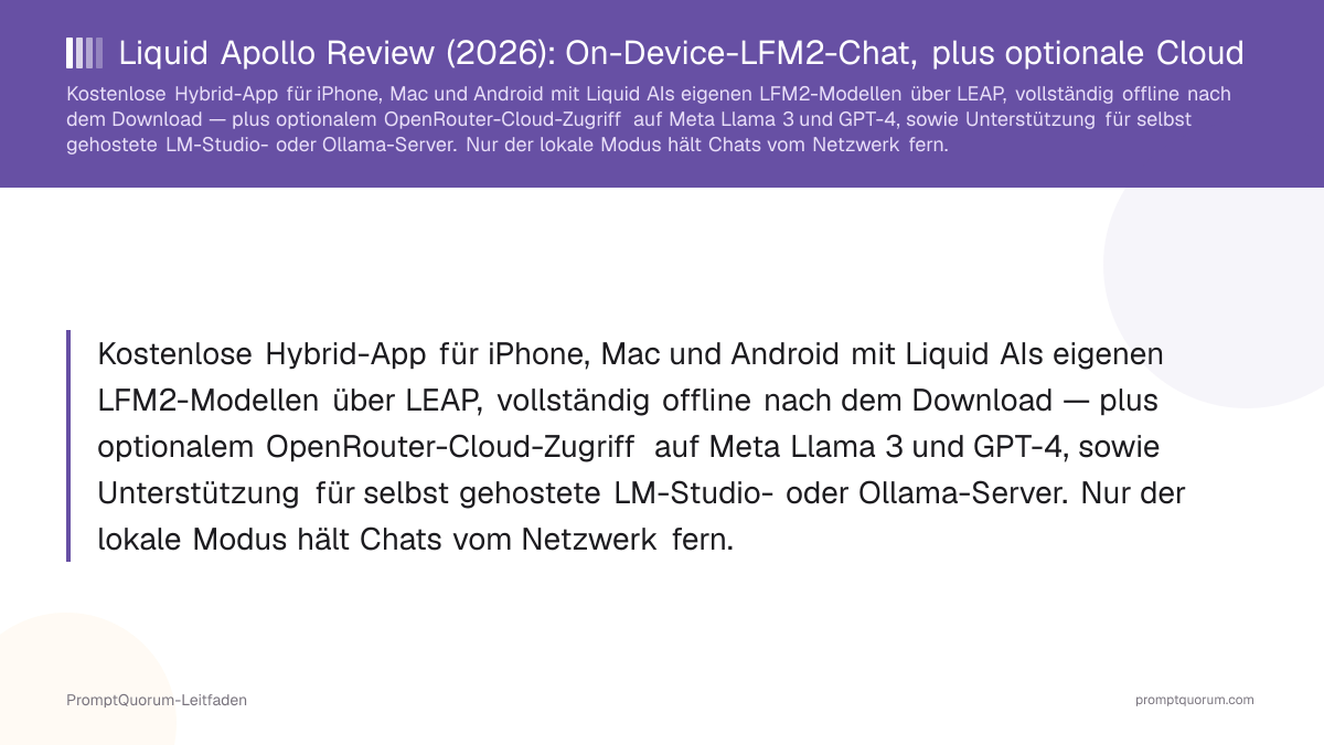 Liquid Apollo Review (2026): On-Device-LFM2-Chat, plus optionale Cloud