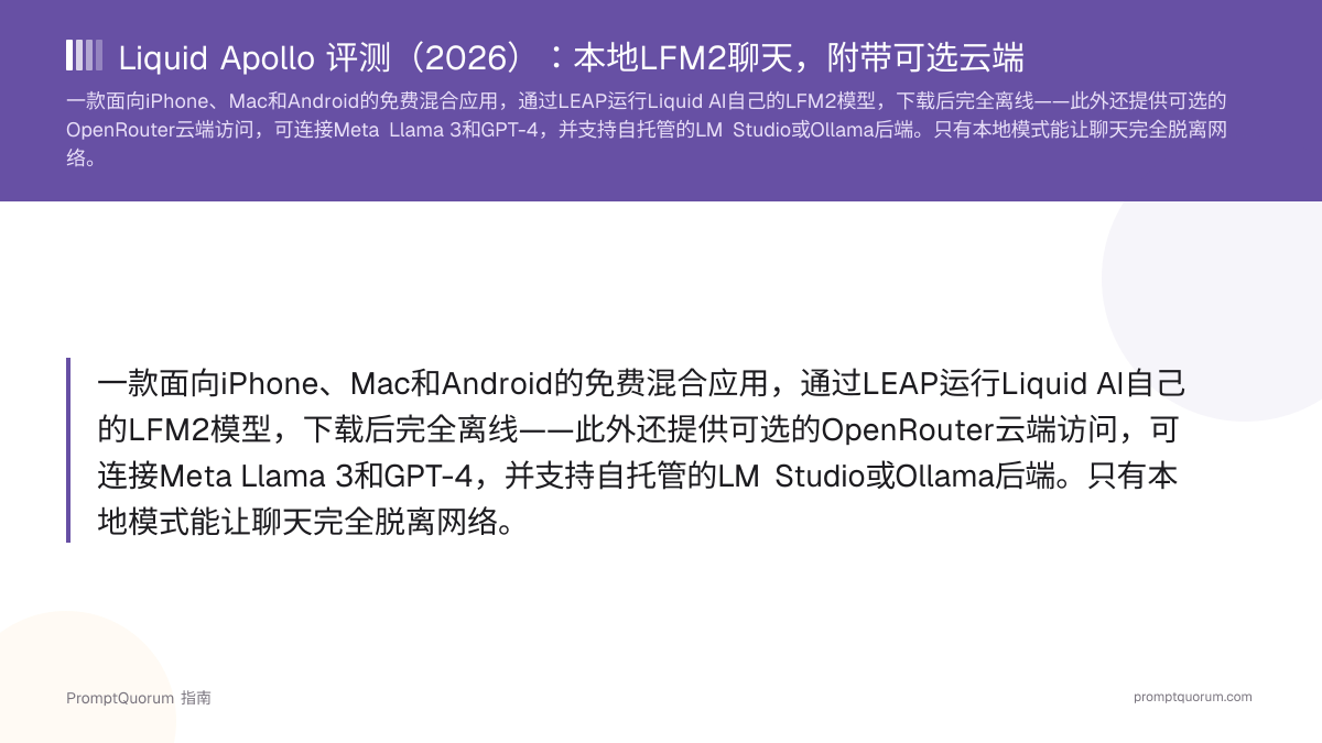 Liquid Apollo 评测(2026):本地LFM2聊天,附带可选云端