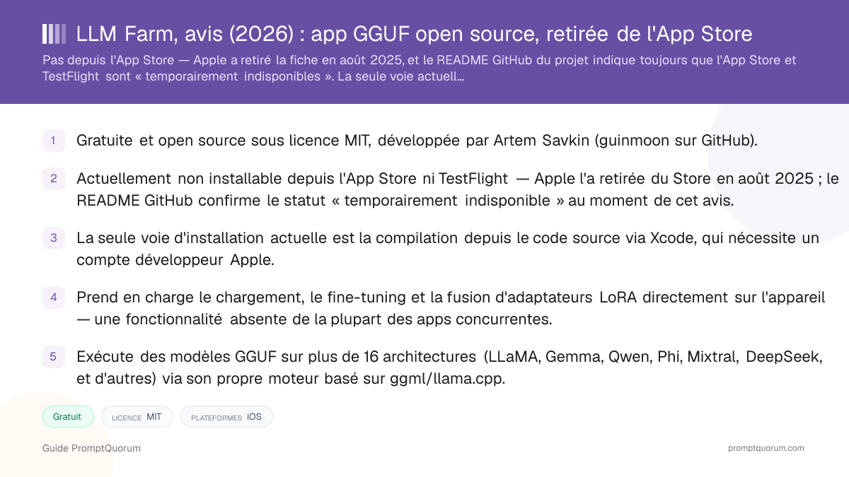 LLM Farm, avis: app GGUF open source, retirée de l'App Store