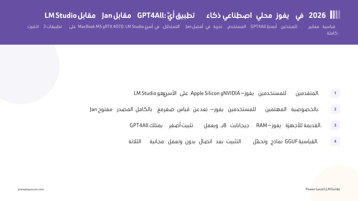 LM Studio مقابل Jan مقابل GPT4All: أيّ تطبيق ذكاء اصطناعي محلي يفوز في 2026